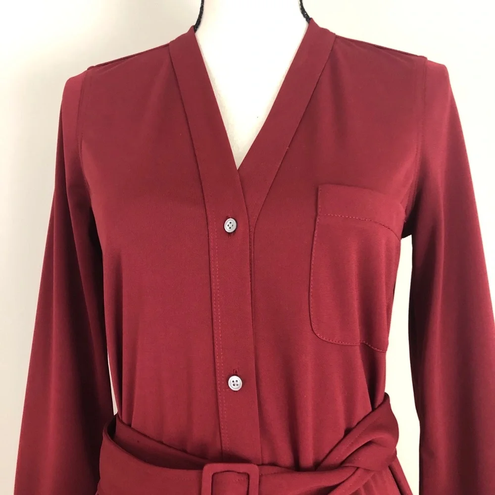 J. Crew Long-sleeve Belted Knit Dress Burgundy